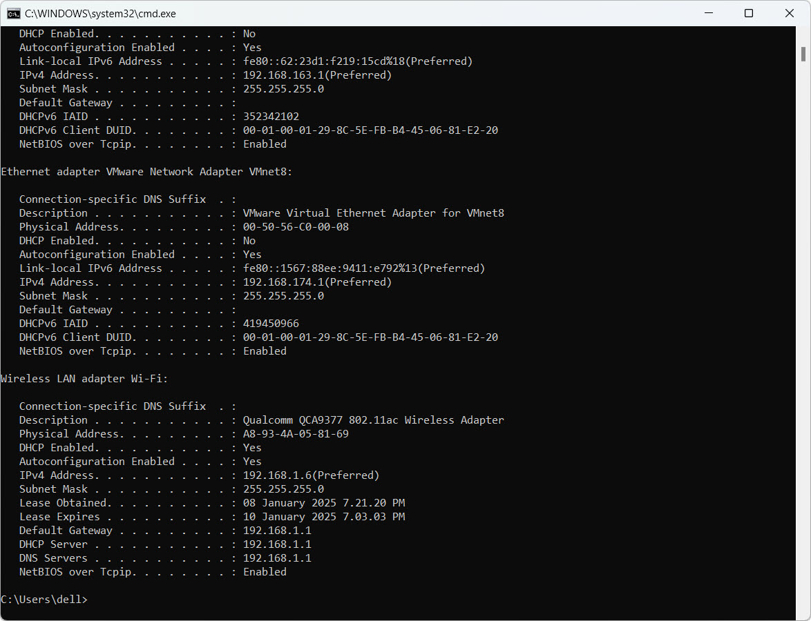 ipconfig all